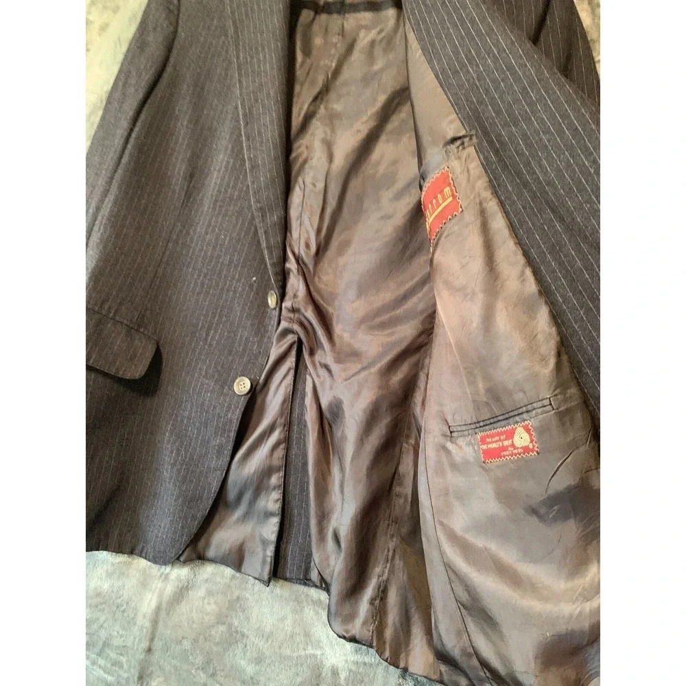 Chaps Ralph Lauren Vtg Wool Blazer 42L Pinstripe Grey Nordstrom Sport Coat Flaw
